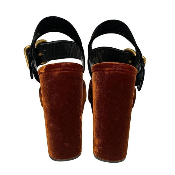 Prada Two-Tone Platform Velvet Strappy Sandals EU 38.5 Orange Chunky High Heel - Picture 8 of 11